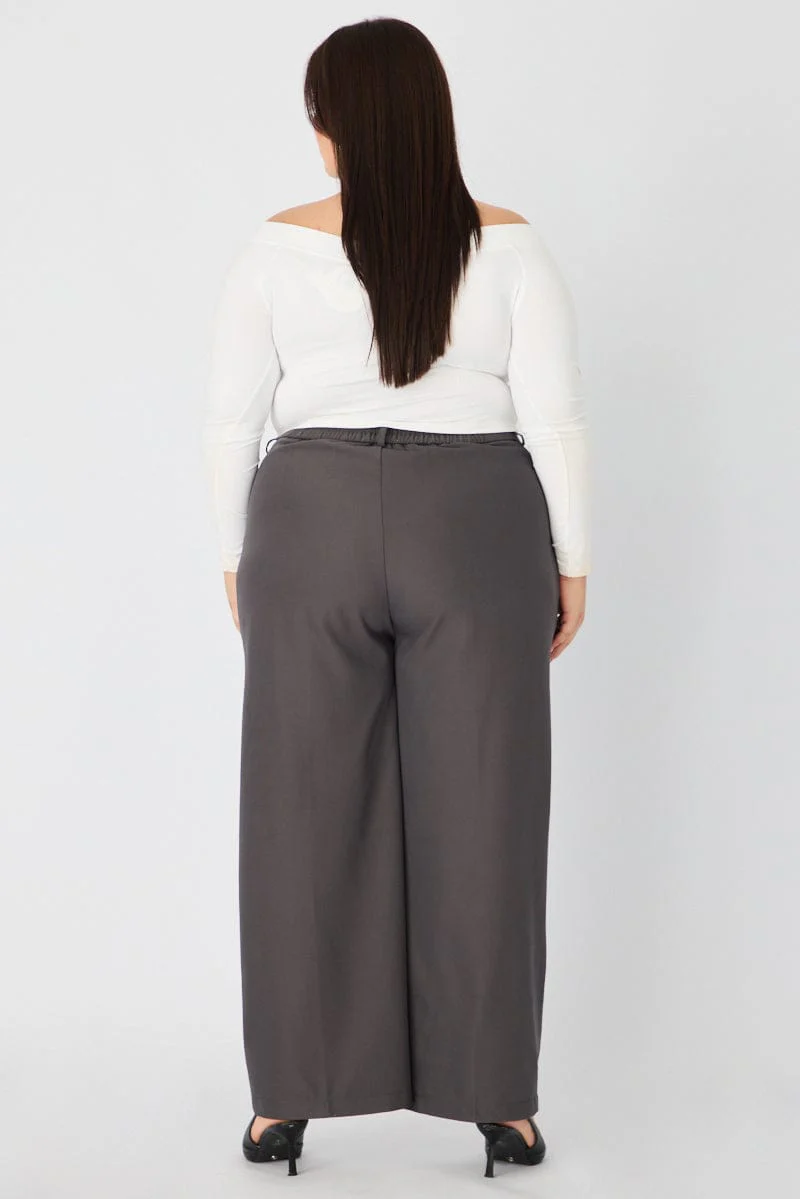 Grey Wide Leg Pants High Rise - Image 6