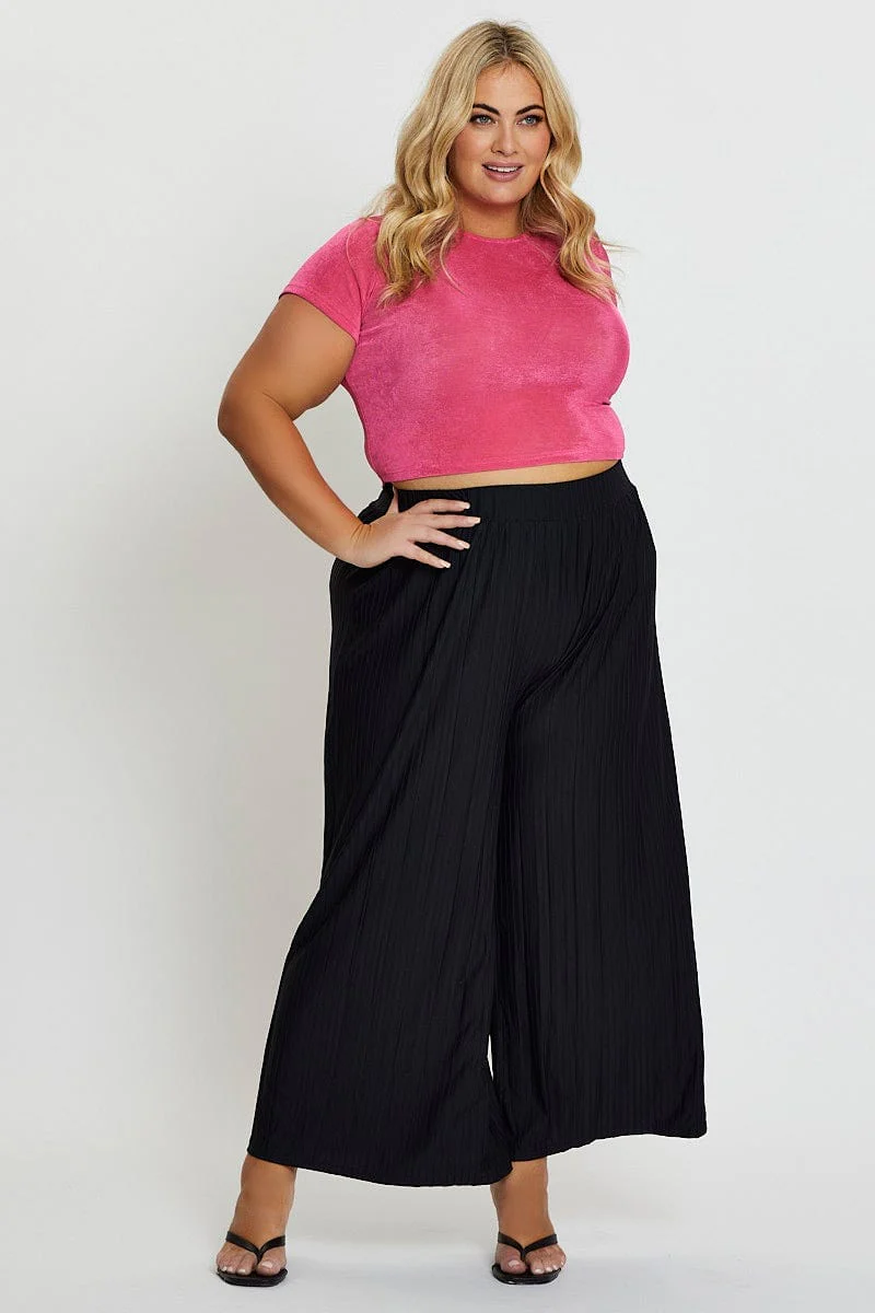H Pink Crop T-shirt Crew Neck Short Sleeve Slinky Jersey - Image 3