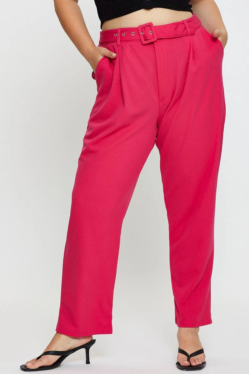 H Pink Slim Leg Pants High Rise Belted - Image 3