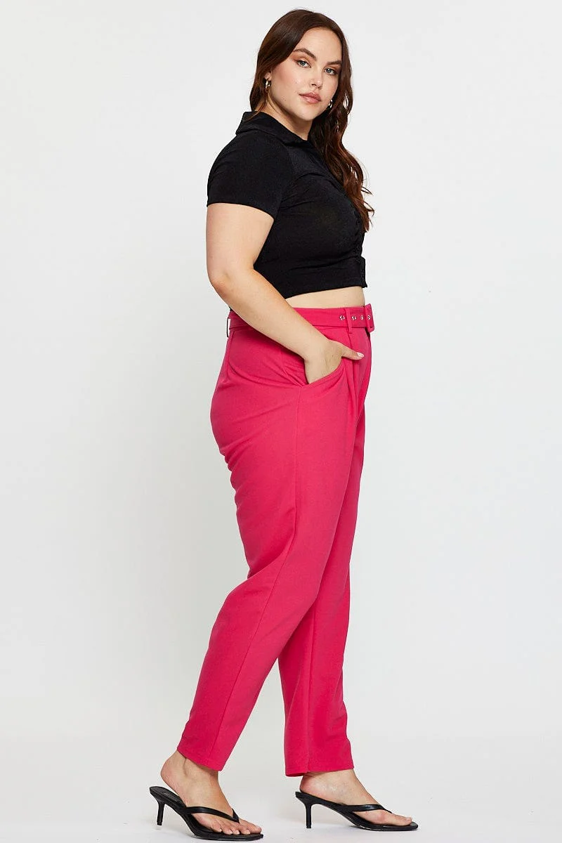 H Pink Slim Leg Pants High Rise Belted - Image 4