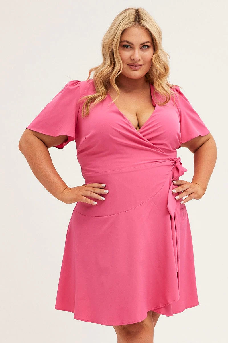 H Pink Wrap Dress Short Sleeve Mini - Image 3