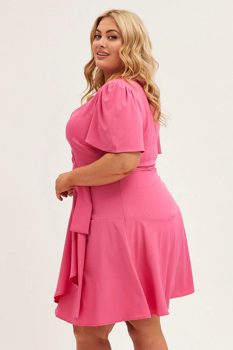 H Pink Wrap Dress Short Sleeve Mini - Image 4