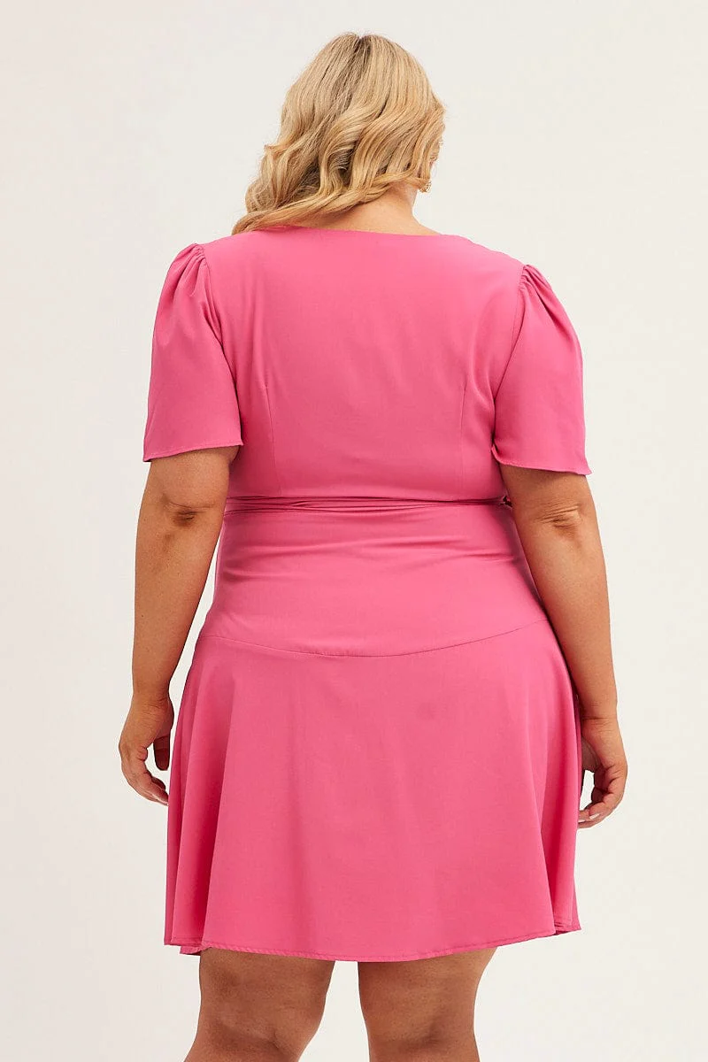 H Pink Wrap Dress Short Sleeve Mini - Image 5
