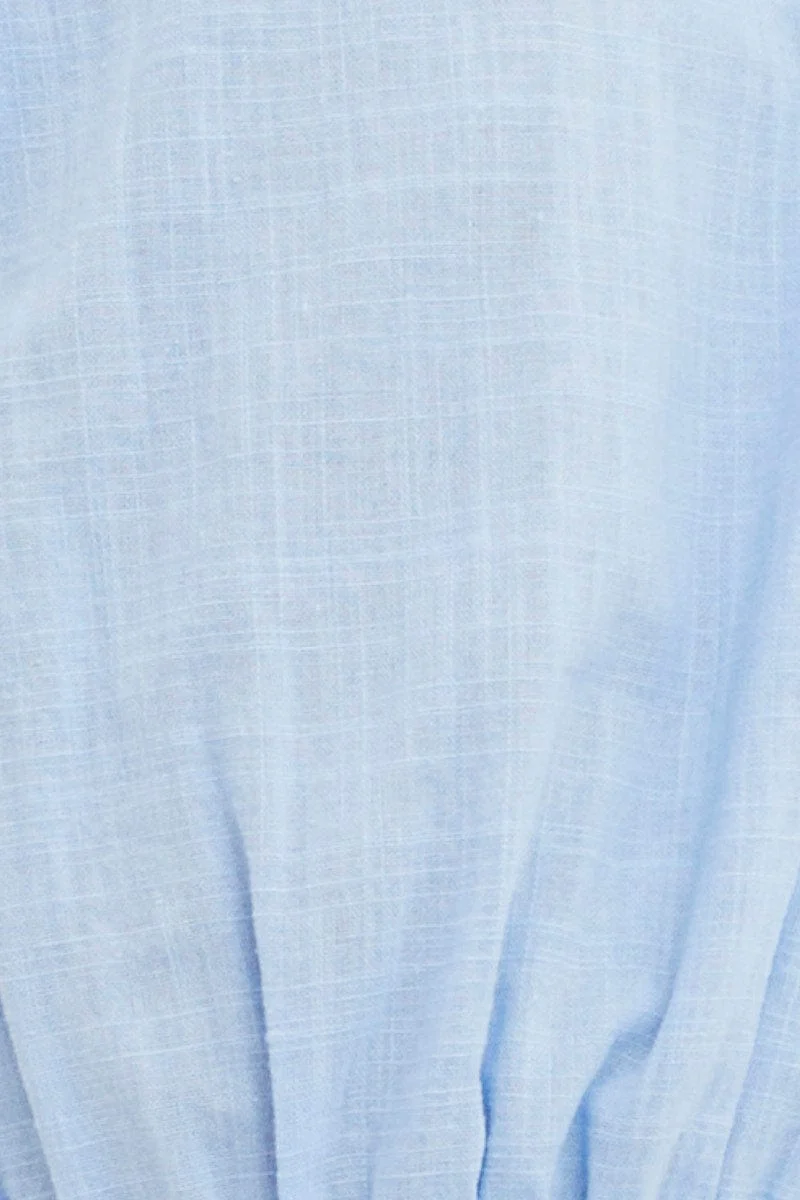 Light Blue Crop Top Short Sleeve Cut Out Cotton - Image 6