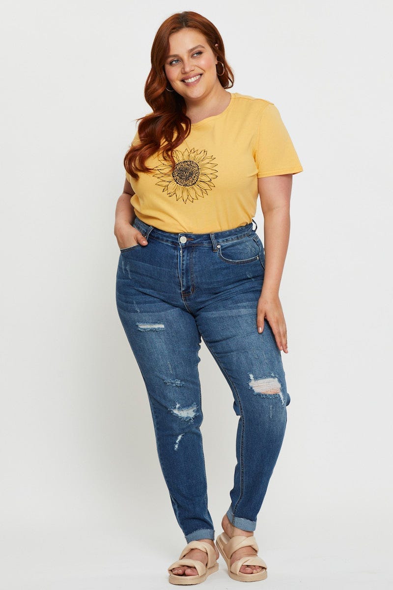 Light Must Graphic T-shirt Sunflower Crew Neck Short Sleeve - Image 2