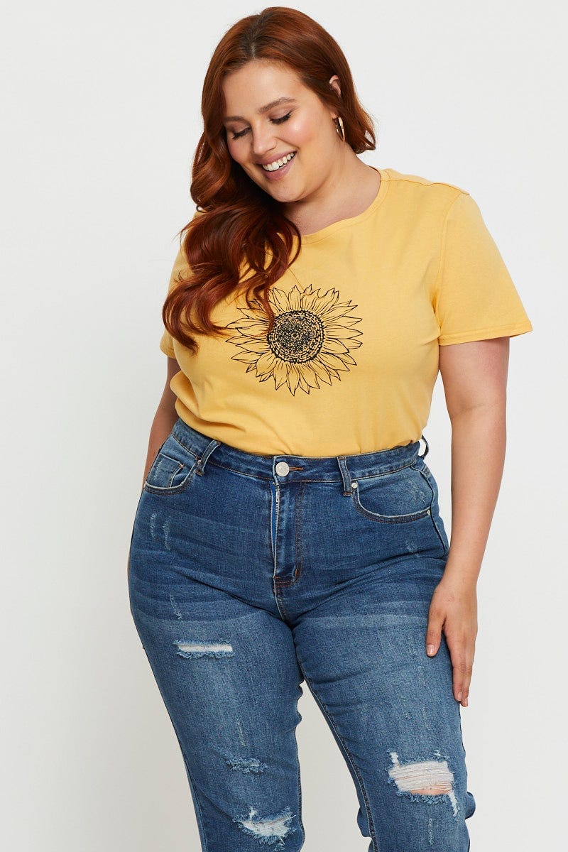 Light Must Graphic T-shirt Sunflower Crew Neck Short Sleeve - Image 3