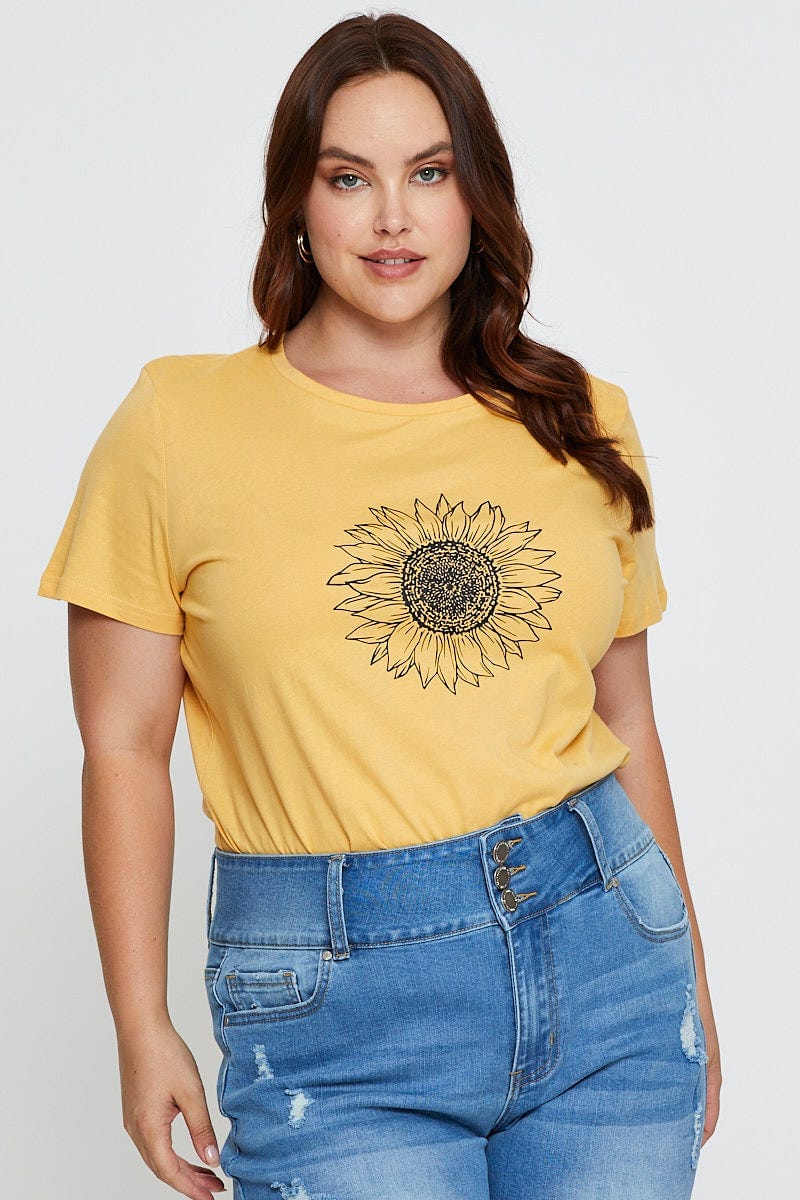 Light Must Graphic T-shirt Sunflower Crew Neck Short Sleeve - Image 3