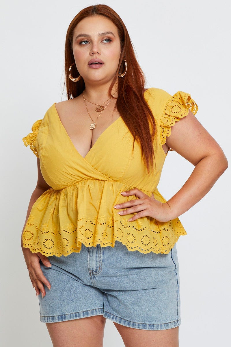 Light Must Peplum Top Coral Short Sleeve Broderie - Image 3