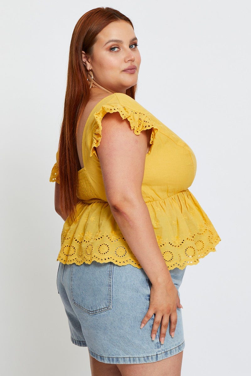 Light Must Peplum Top Coral Short Sleeve Broderie - Image 4