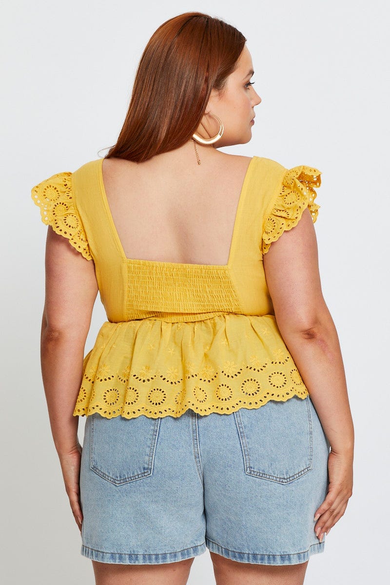 Light Must Peplum Top Coral Short Sleeve Broderie - Image 5