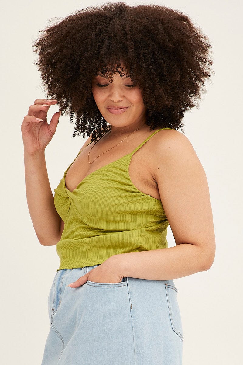 Lime Singlet Top Sleeveless Rib Twist Front Jersey - Image 4