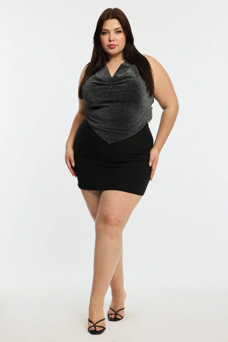 Metallic Mesh Halter Top Sleeveless Scarf Hem - Image 3