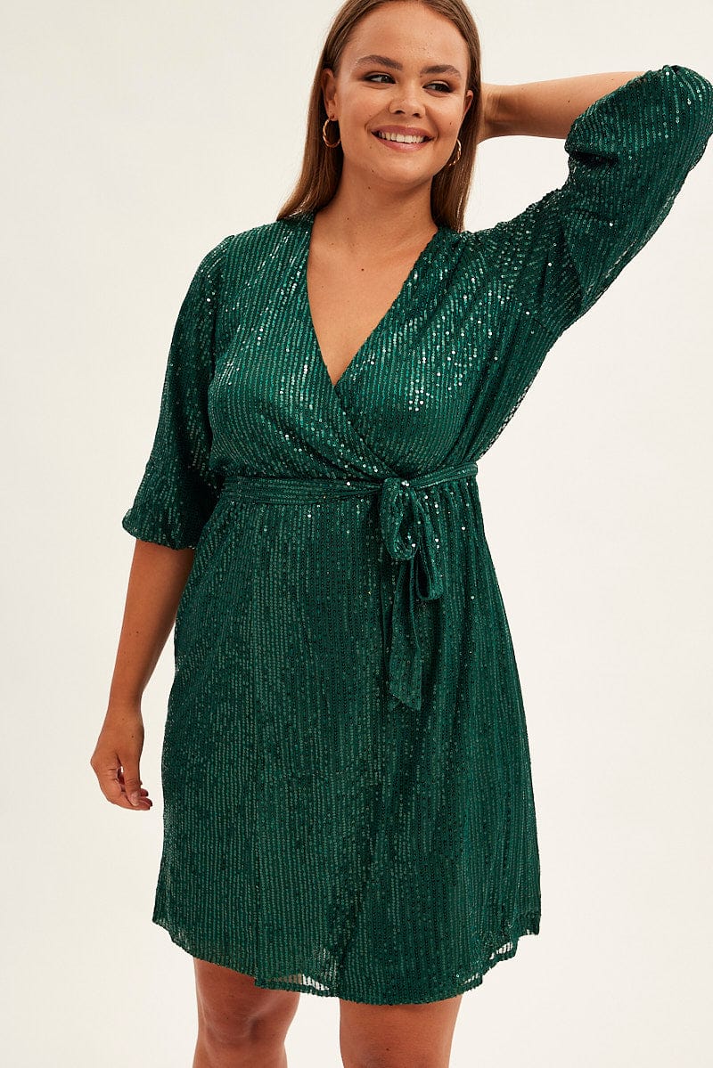 Green Metallic Sequin Mini Dress - Image 3