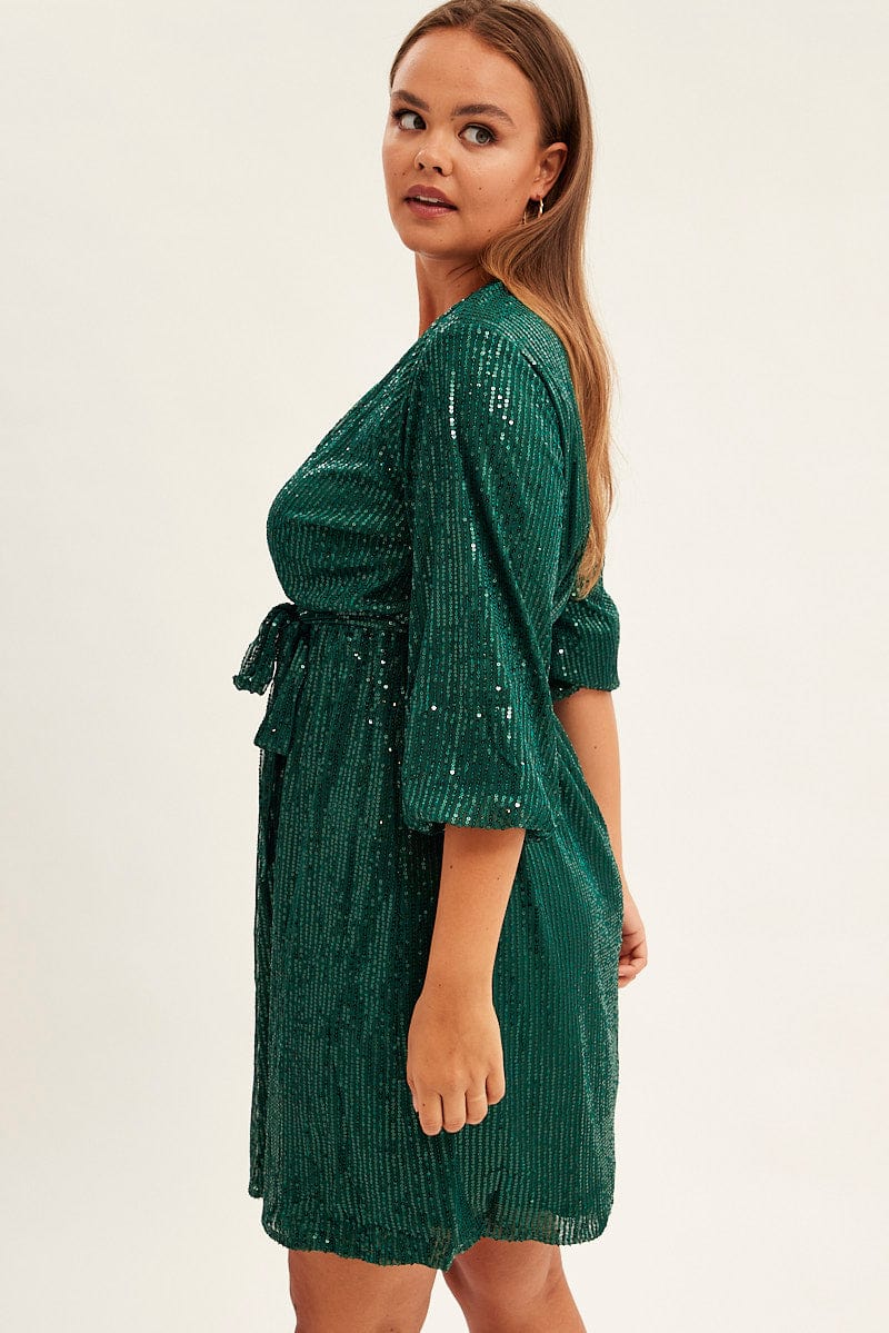 Green Metallic Sequin Mini Dress - Image 4