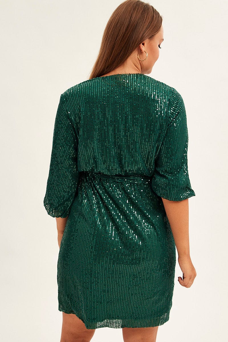 Green Metallic Sequin Mini Dress - Image 5