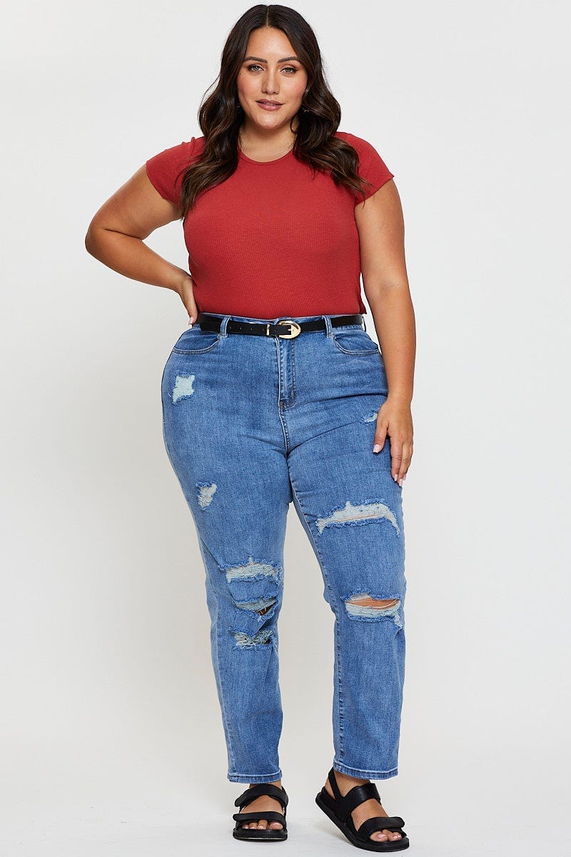 Mid Blue Cotton T-shirt Crew Neck Short Sleeve Rib - Image 4