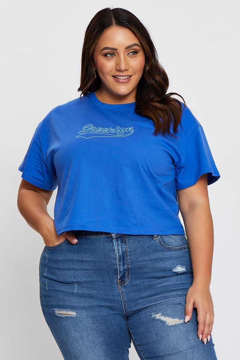 Mid Blue Graphic T-shirt Brooklyn Crew Neck Short Sleeve
