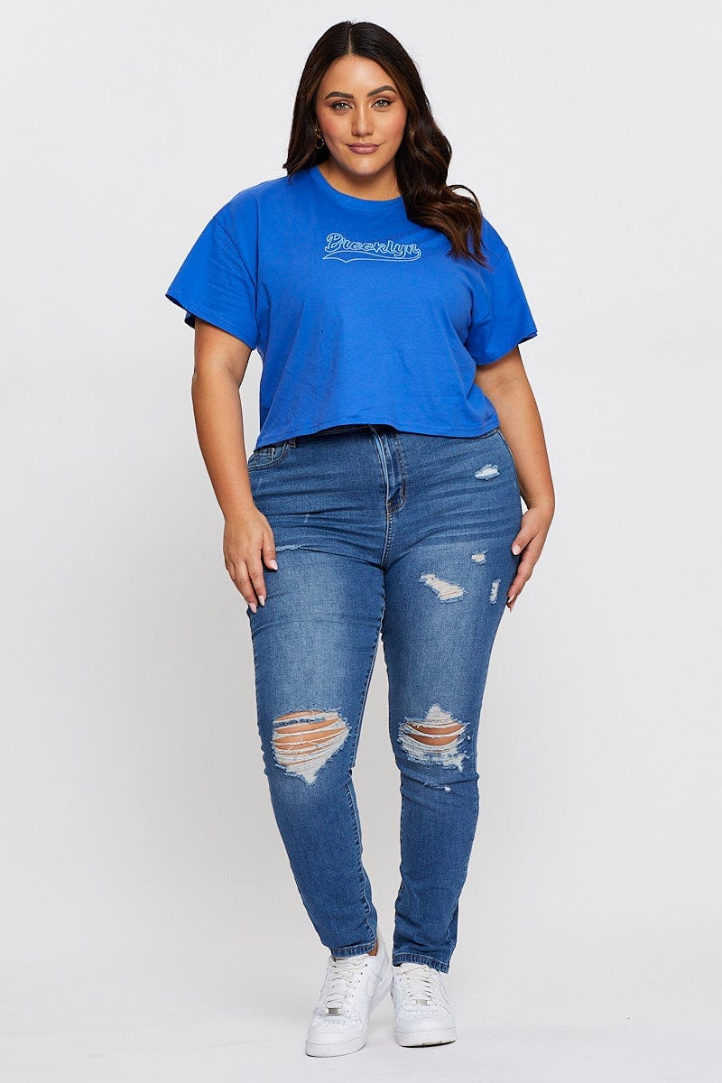 Mid Blue Graphic T-shirt Brooklyn Crew Neck Short Sleeve - Image 2
