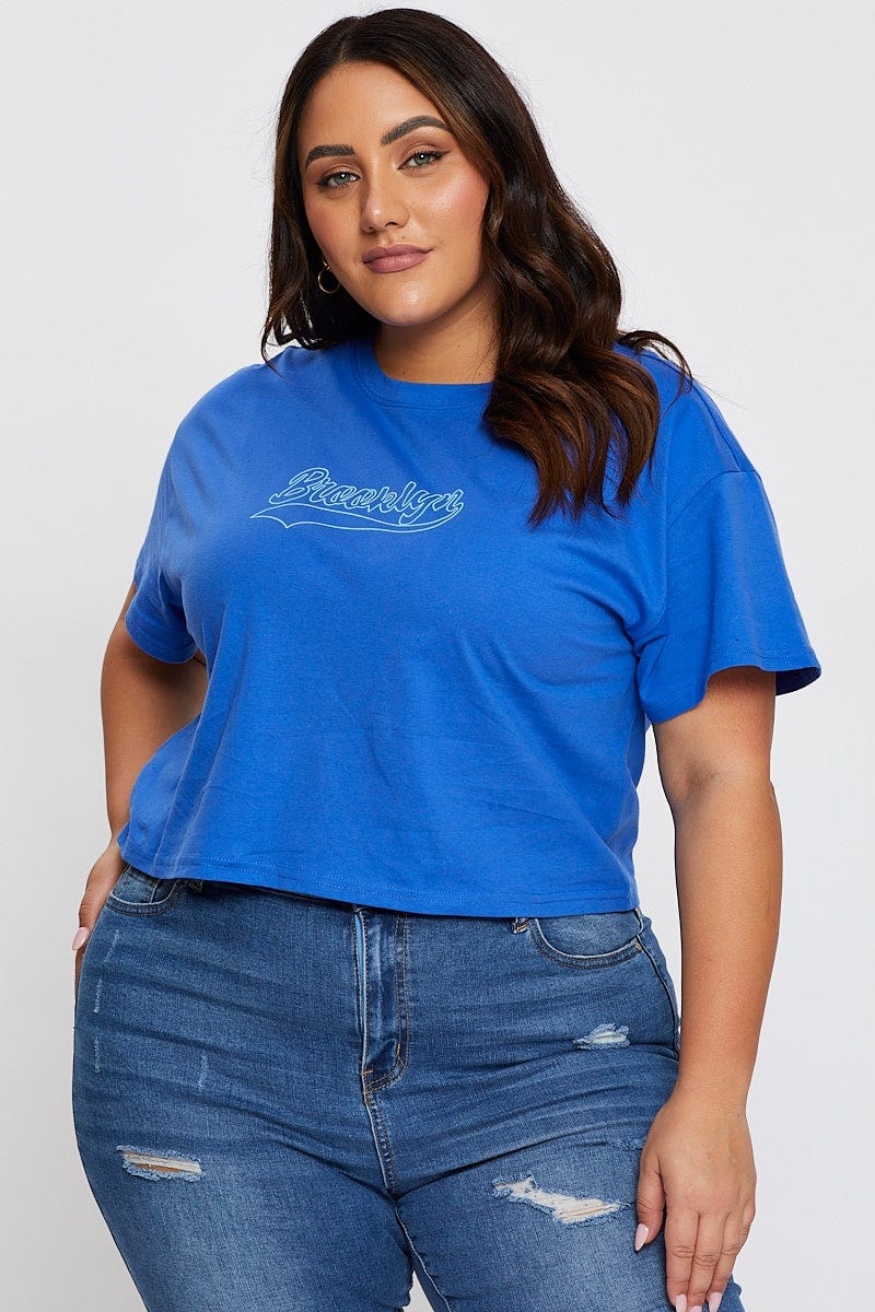 Mid Blue Graphic T-shirt Brooklyn Crew Neck Short Sleeve - Image 3
