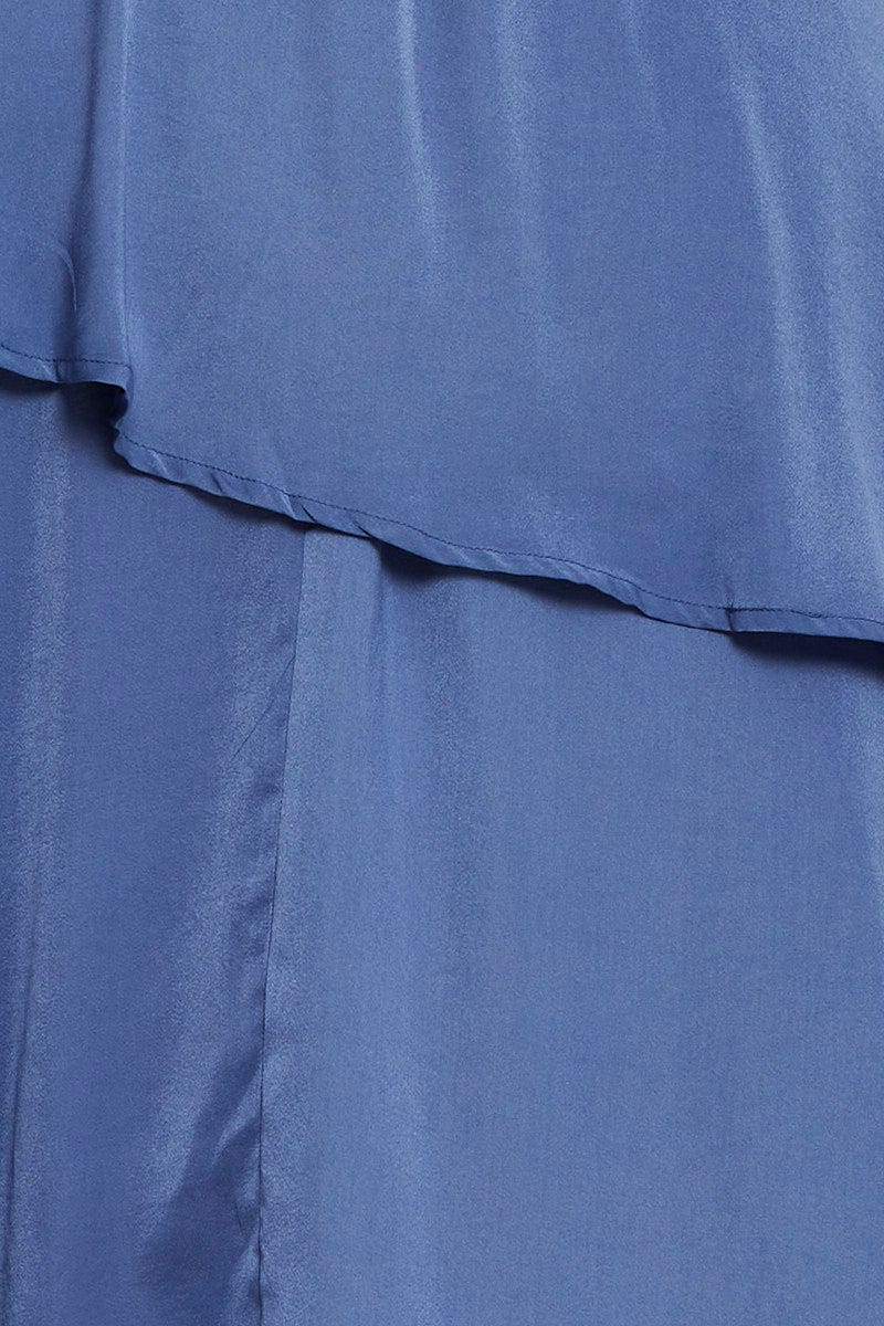 Mid Blue Skater Dress V-neck Batwing Sleeve Tie - Image 6