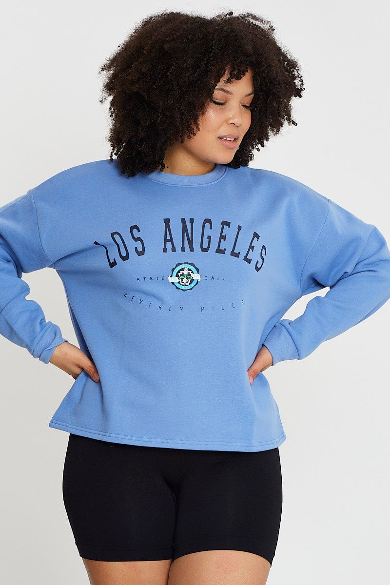 Mid Blue Sleeve Sweatshirt California Crew Neck Long - Image 3
