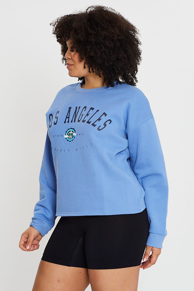 Mid Blue Sleeve Sweatshirt California Crew Neck Long - Image 4