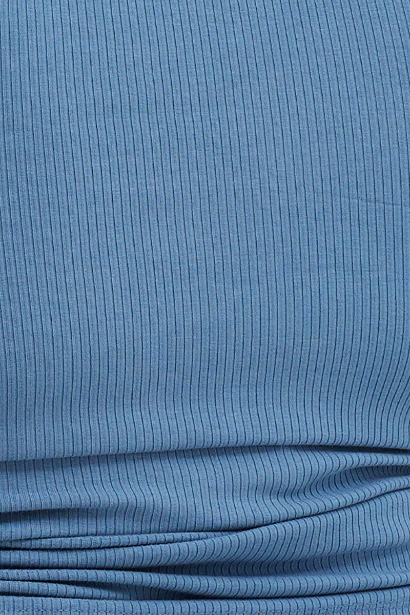 Mid Blue Sleeveless Rib Jersey Drawstring Top - Image 6