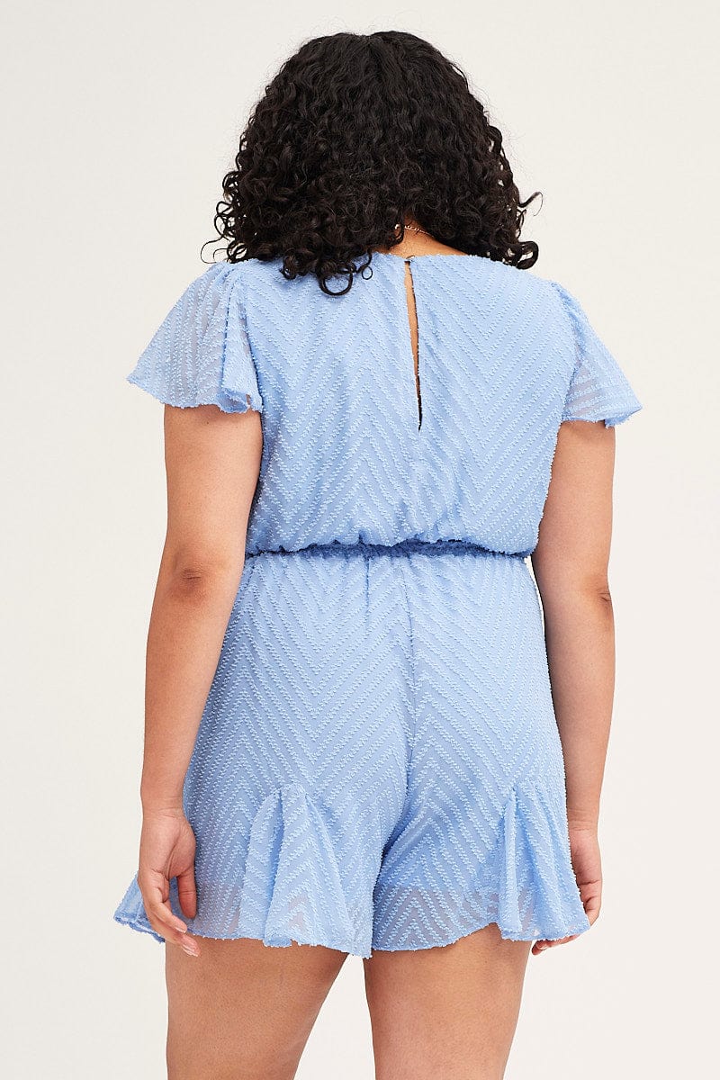 Mid Blue Textured Flutter Sleeve Playsuit - Image 5