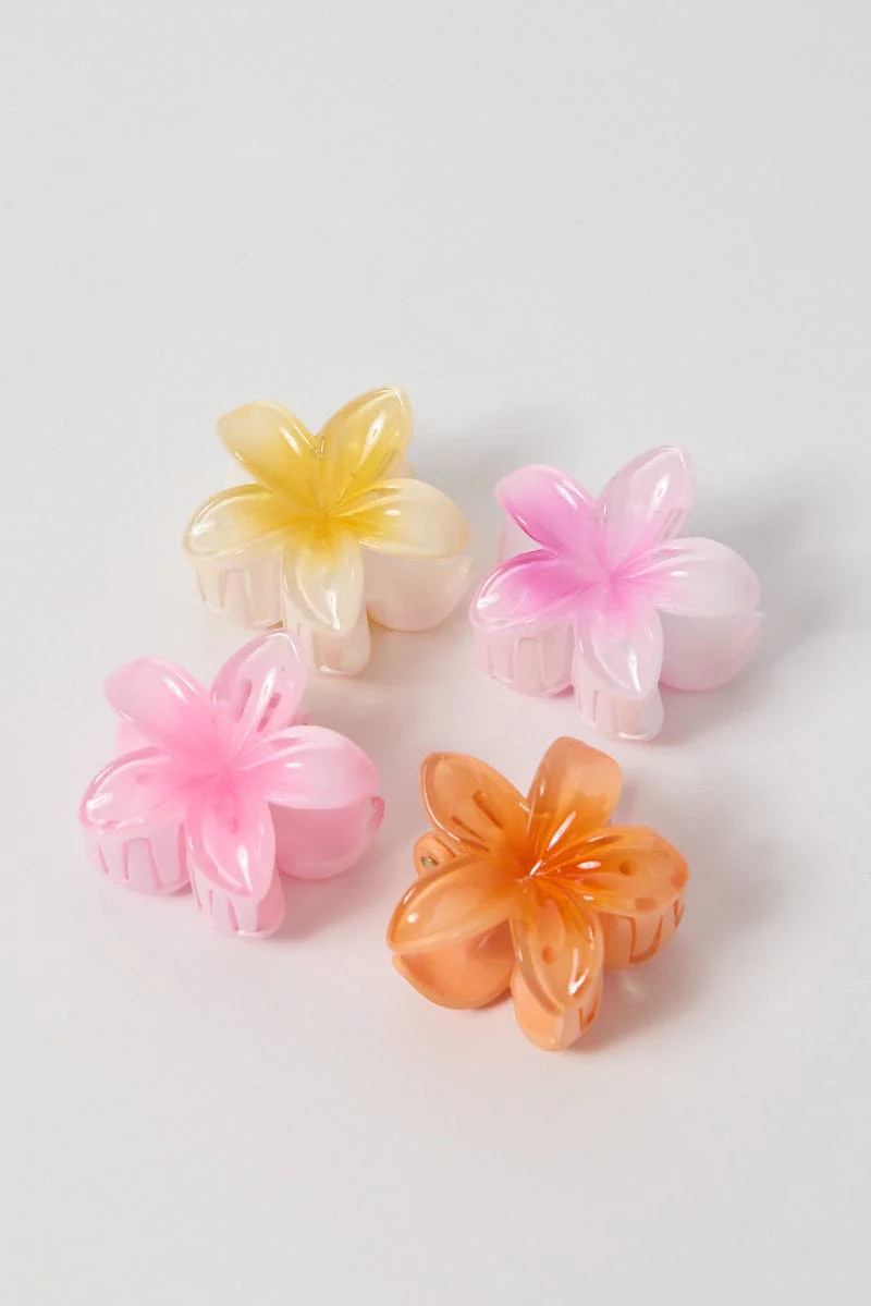 Multi 4 Pack Flower Claw Clips