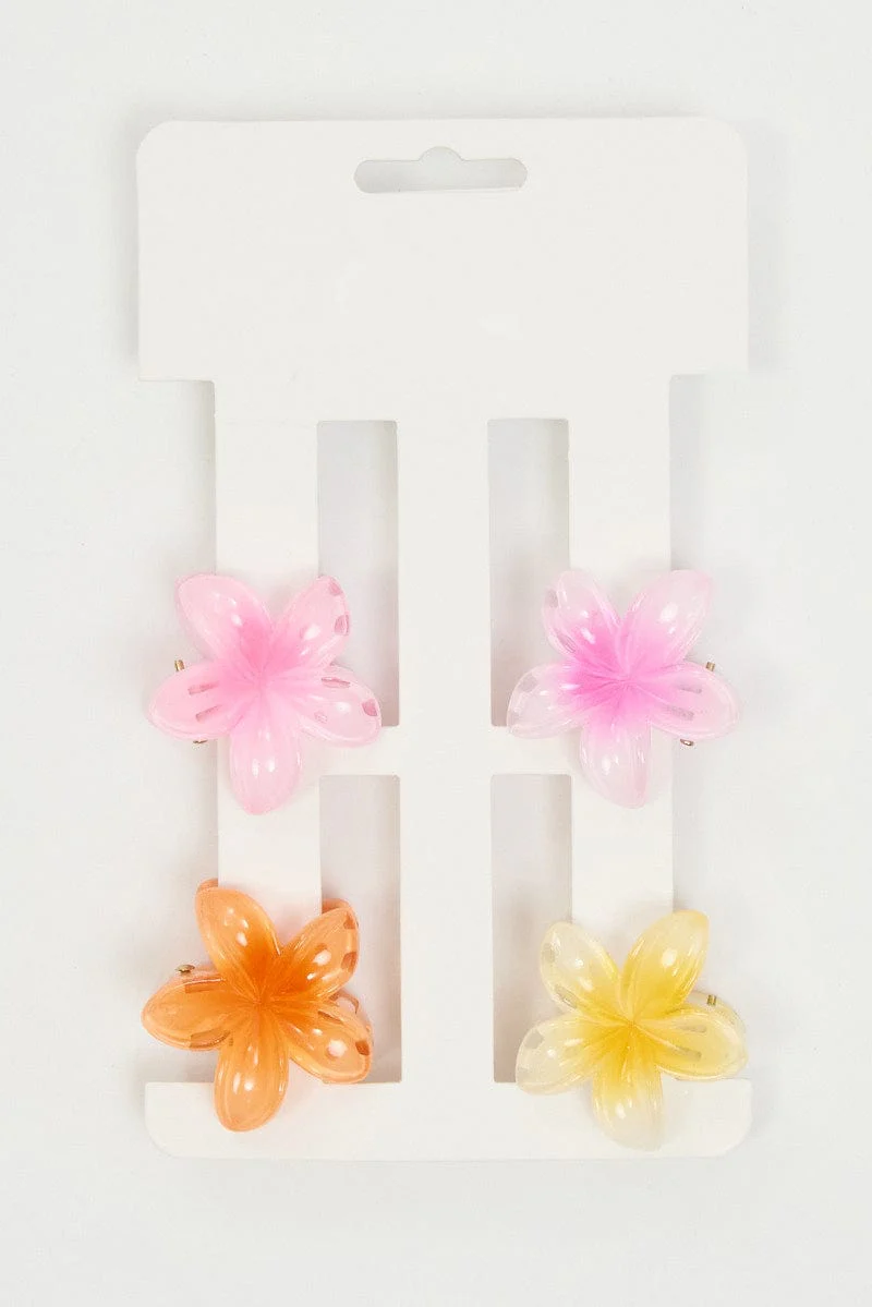 Multi 4 Pack Flower Claw Clips - Image 3