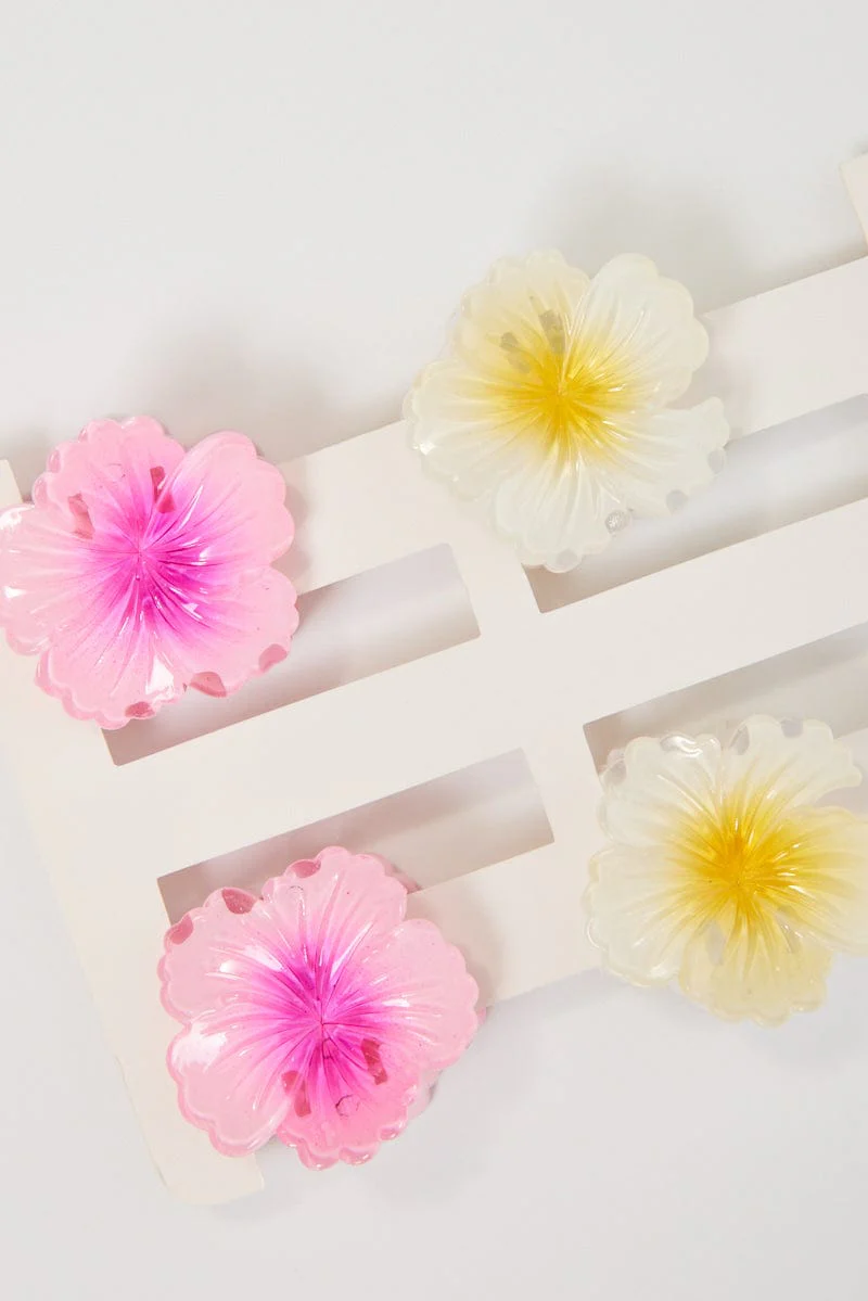 Multi 4 Pack Flower Claw Clips