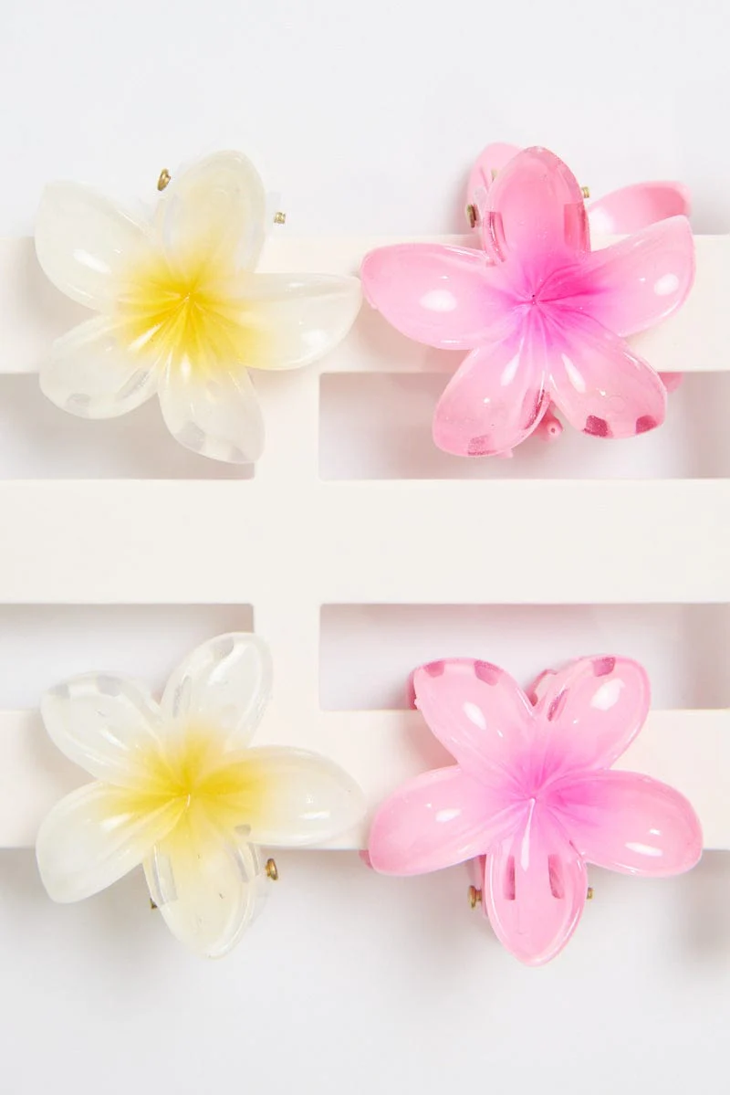 Multi 4 Pack Hibiscus Flower Claw Clips