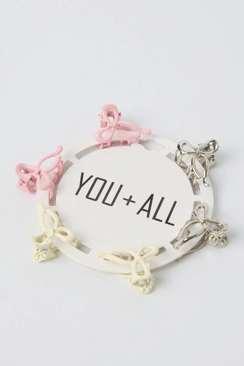 Multi 6 Pack Mini Bow Claw Clips