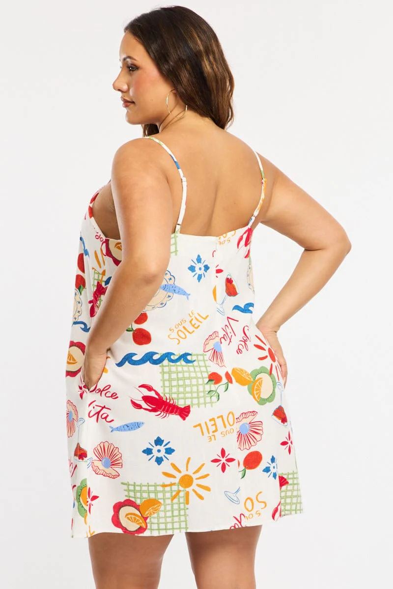 Multi Abstract A-line Dress Sleeveless Linen Blend - Image 5