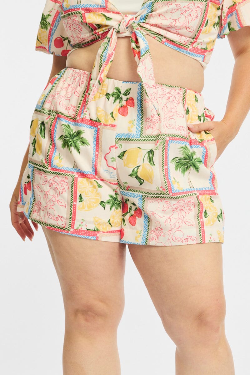 Multi Abstract Elastic Waist Shorts - Image 2