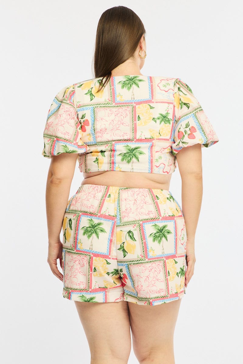 Multi Abstract Elastic Waist Shorts - Image 6