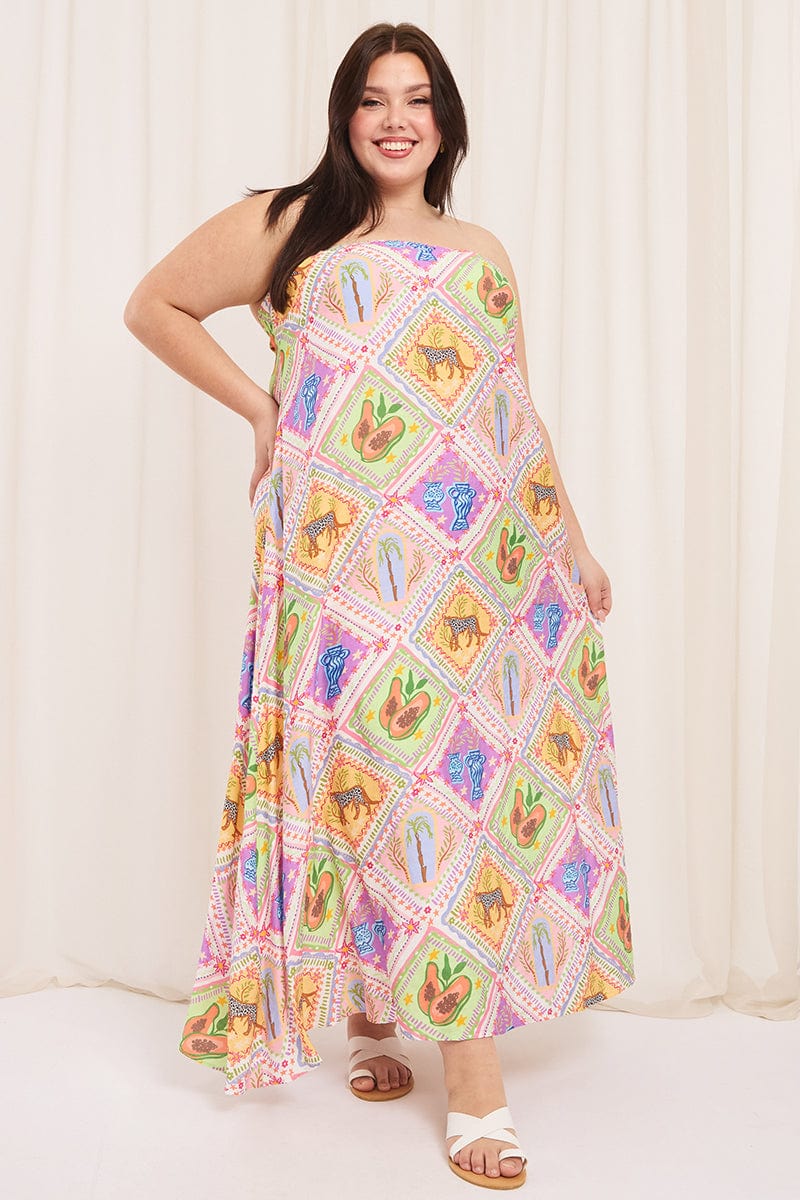 Multi Abstract Maxi Dress Strapless Textured