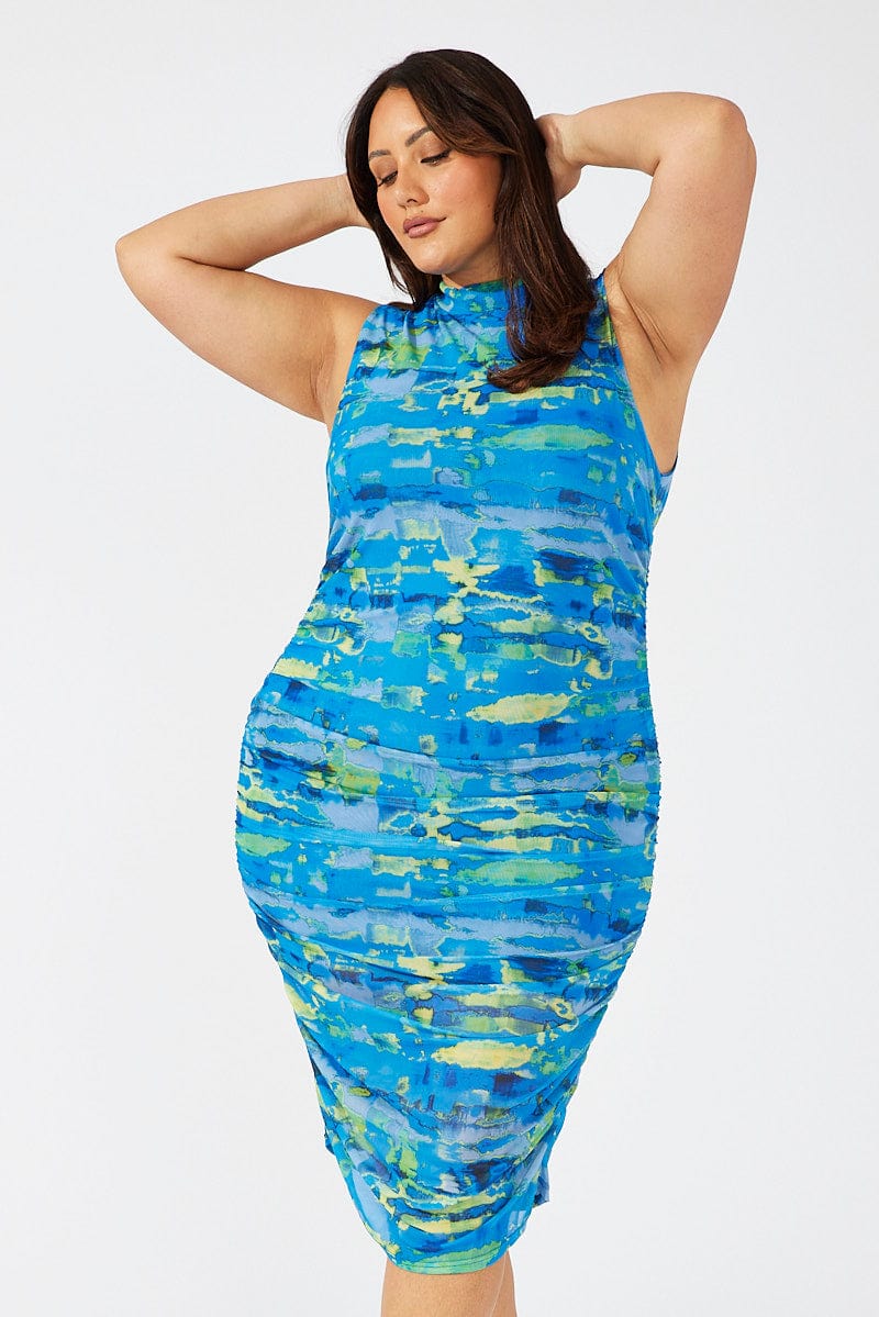 Multi Abstract Mesh Maxidress High Neck - Image 2