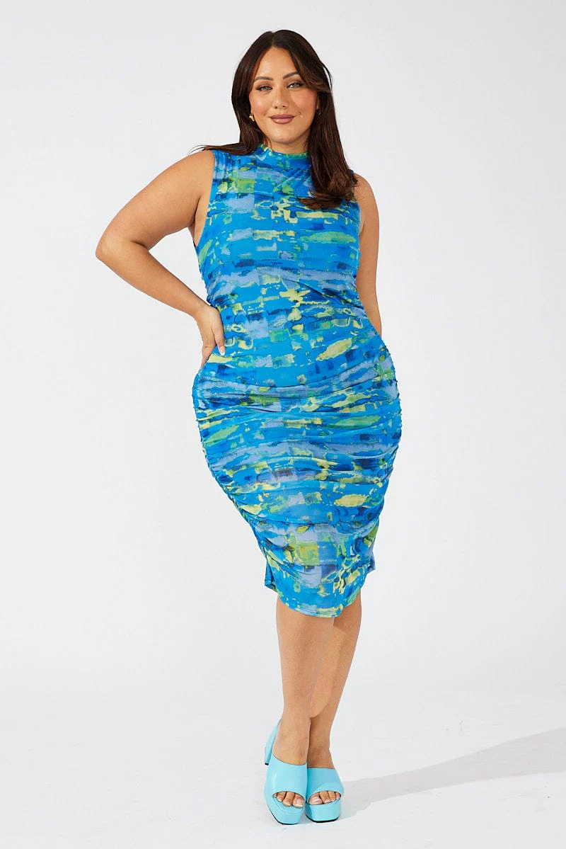 Multi Abstract Mesh Maxidress High Neck - Image 3