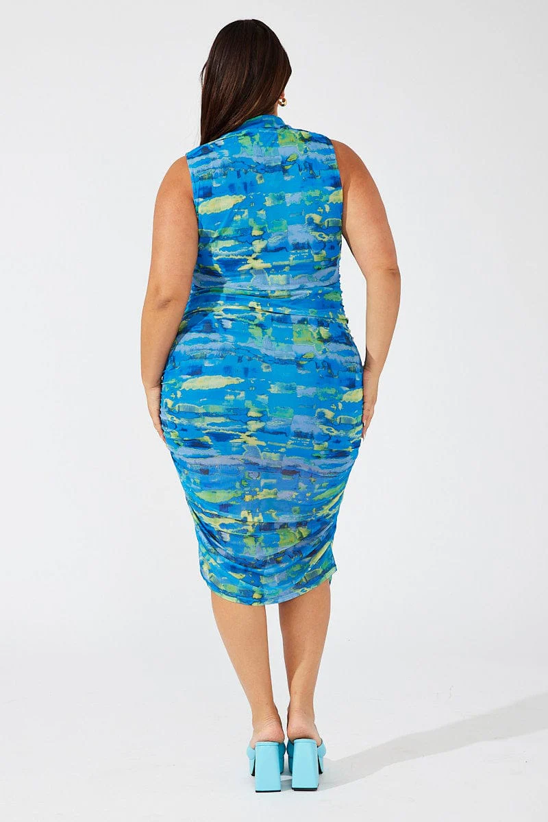 Multi Abstract Mesh Maxidress High Neck - Image 5