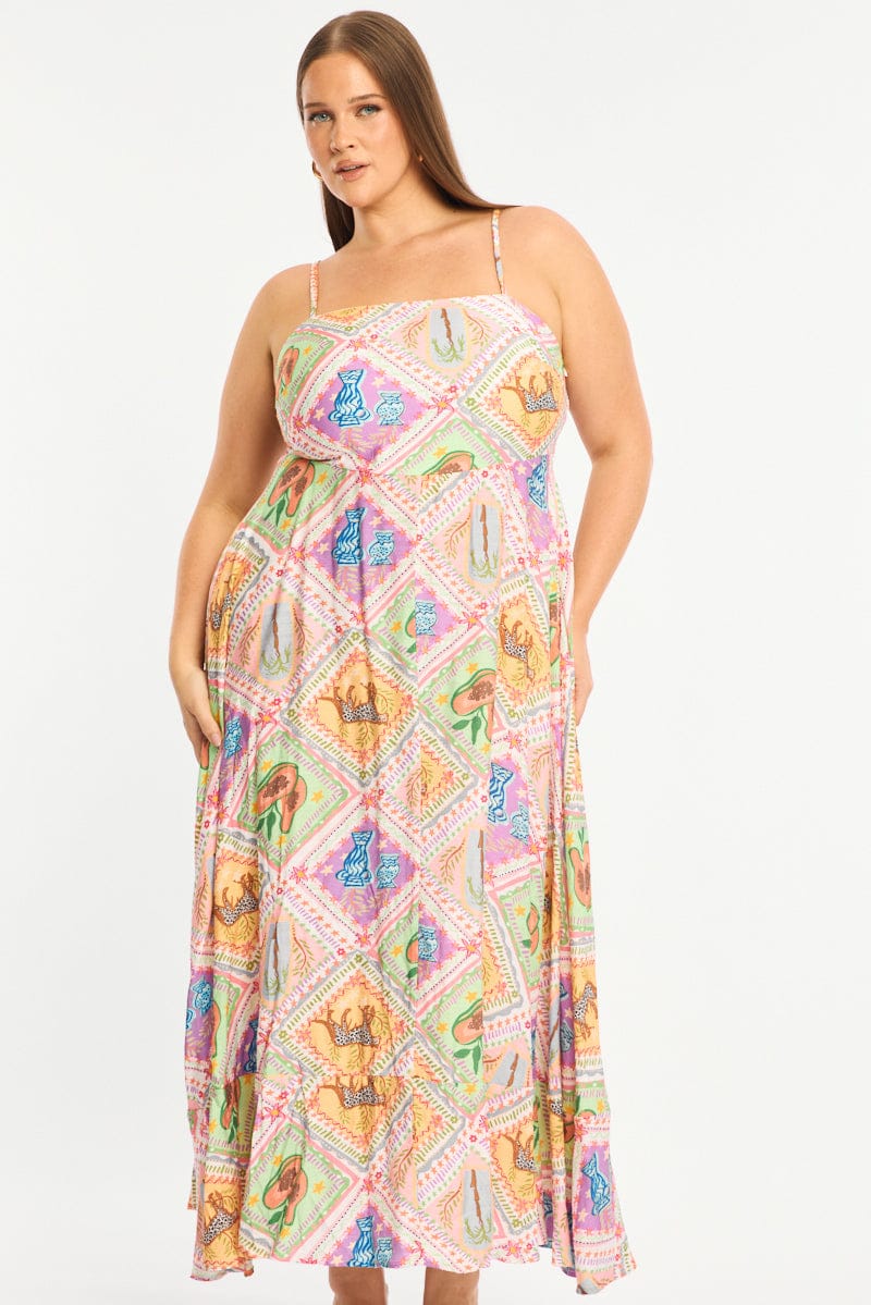 Multi Abstract Midi Dress Sleeveless - Image 2