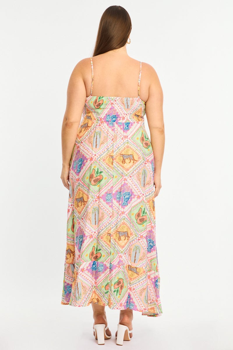 Multi Abstract Midi Dress Sleeveless - Image 4