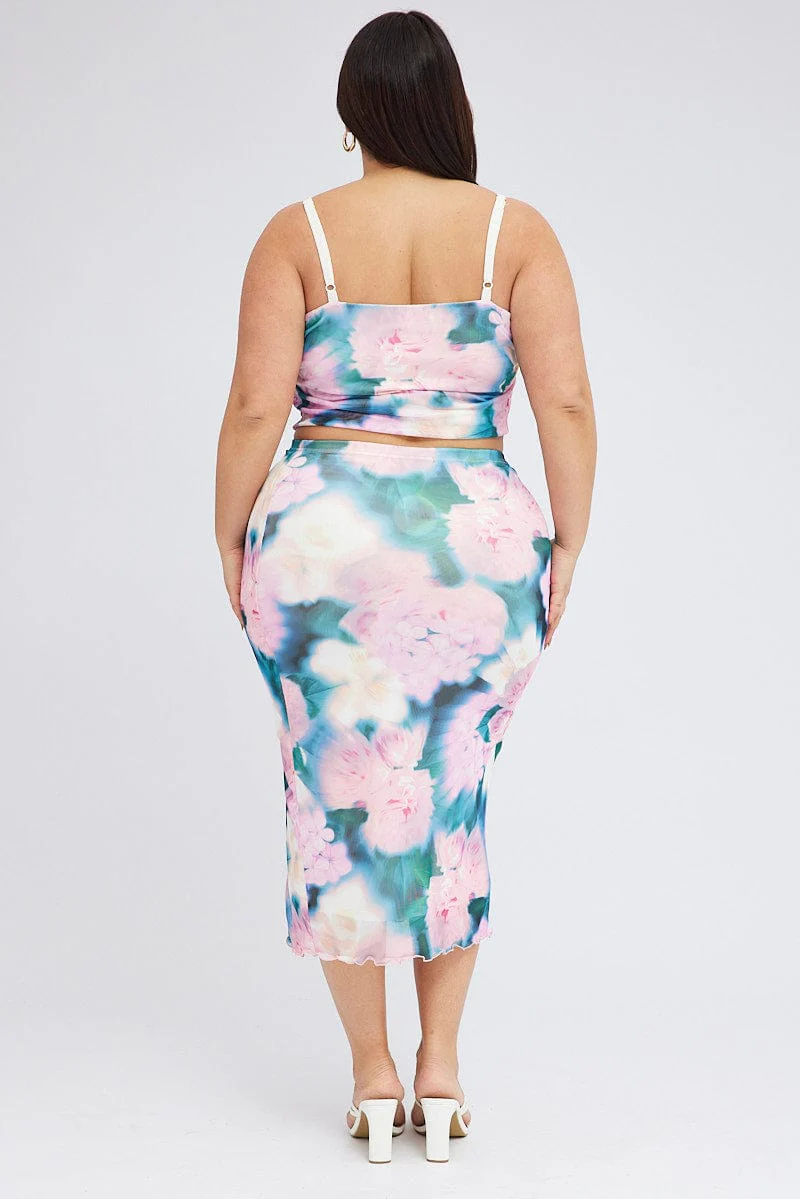 Multi Abstract Midi Skirt Bodycon Side Split - Image 5