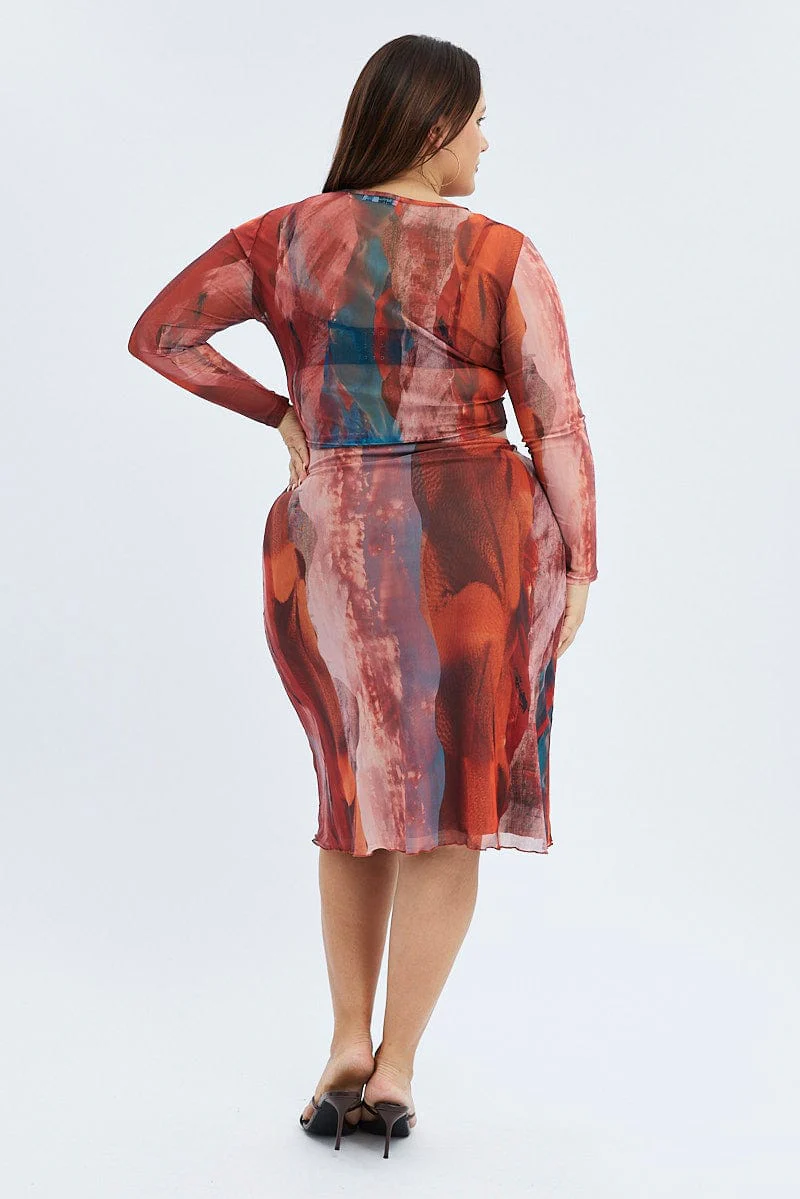 Multi Abstract Midi Skirt Mesh Landscape - Image 5