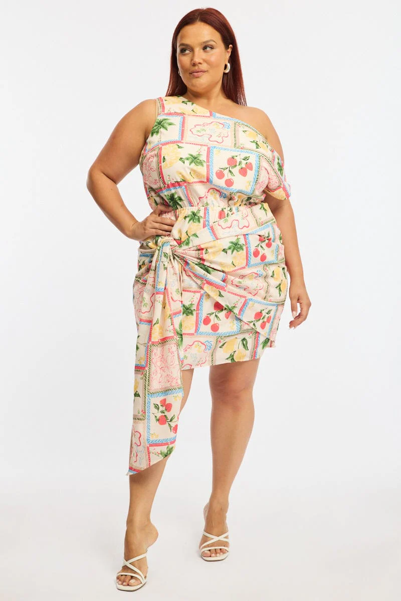 Multi Abstract Mini Dress Short Sleeve Wrap Front - Image 2