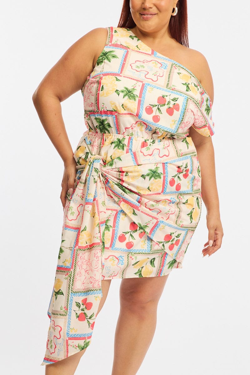Multi Abstract Mini Dress Short Sleeve Wrap Front - Image 6
