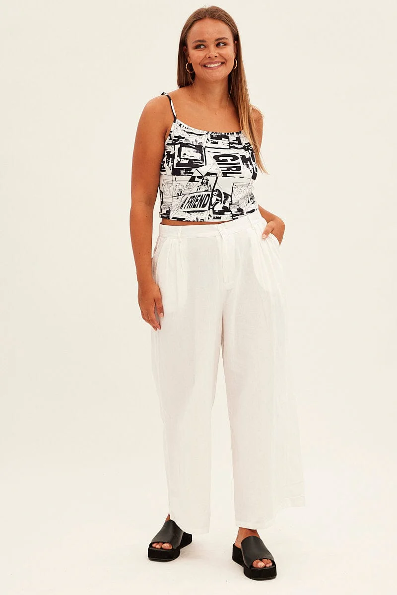 Multi Abstract Newsprint Top Shoestring Strap Crop Jersey - Image 2