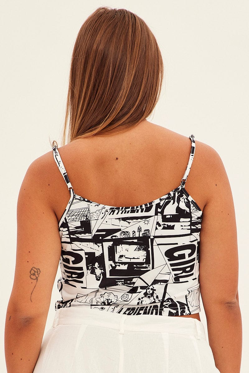 Multi Abstract Newsprint Top Shoestring Strap Crop Jersey - Image 5