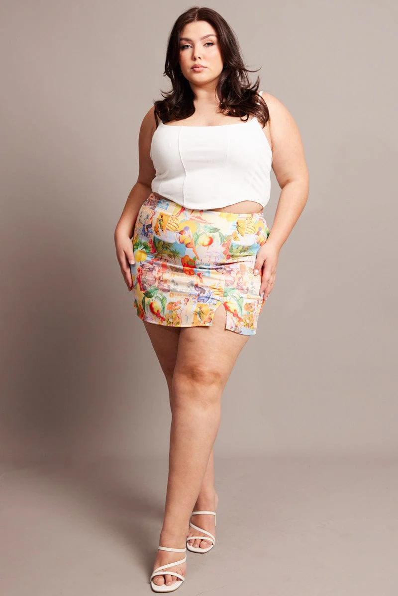 Multi Abstract Postcard Mini Skirt - Image 2