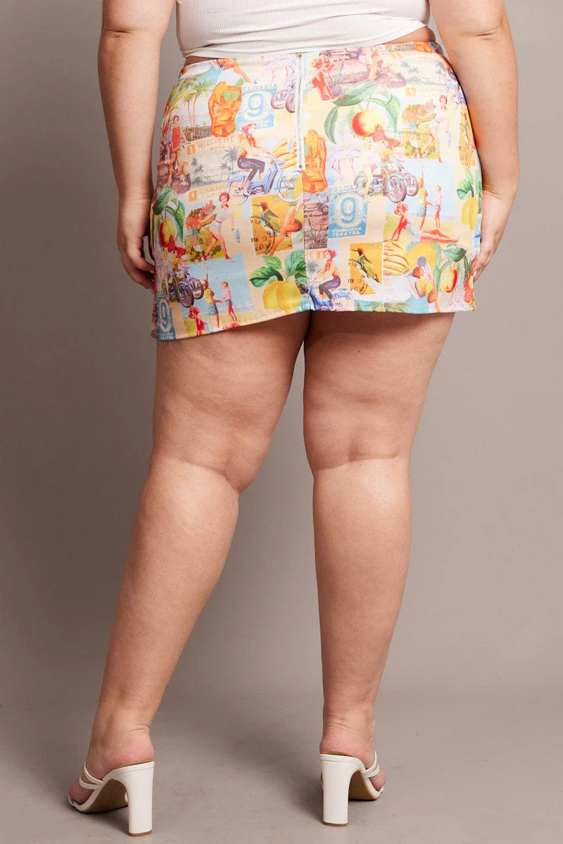 Multi Abstract Postcard Mini Skirt - Image 5